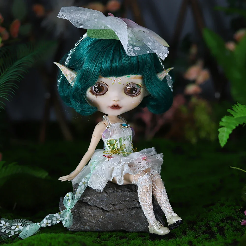 ICY DBS Blyth Doll 30cm Forest Fairy Moss Green Hair Elf Ears Fair Skin Matte Face Hand-Painted Makeup Girls Festival Gifts Toys