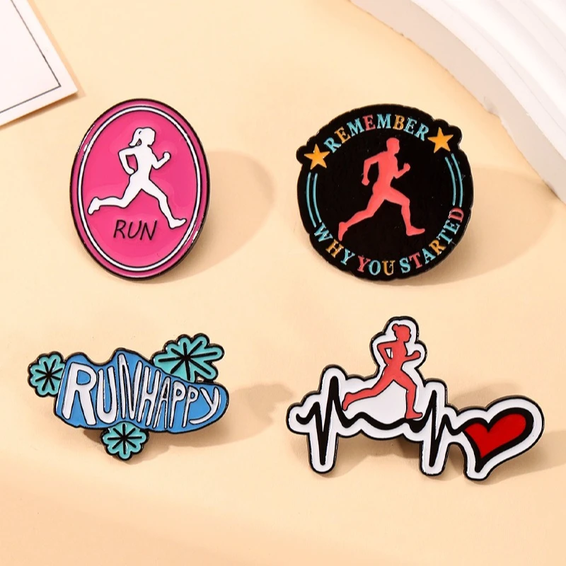 

Sport Enthusiast Marathon Brooch Running Girl Inspirational Quote Alloy Badge Pin Unisex for DIY Clothes Bags Hat T-shirt Jeans