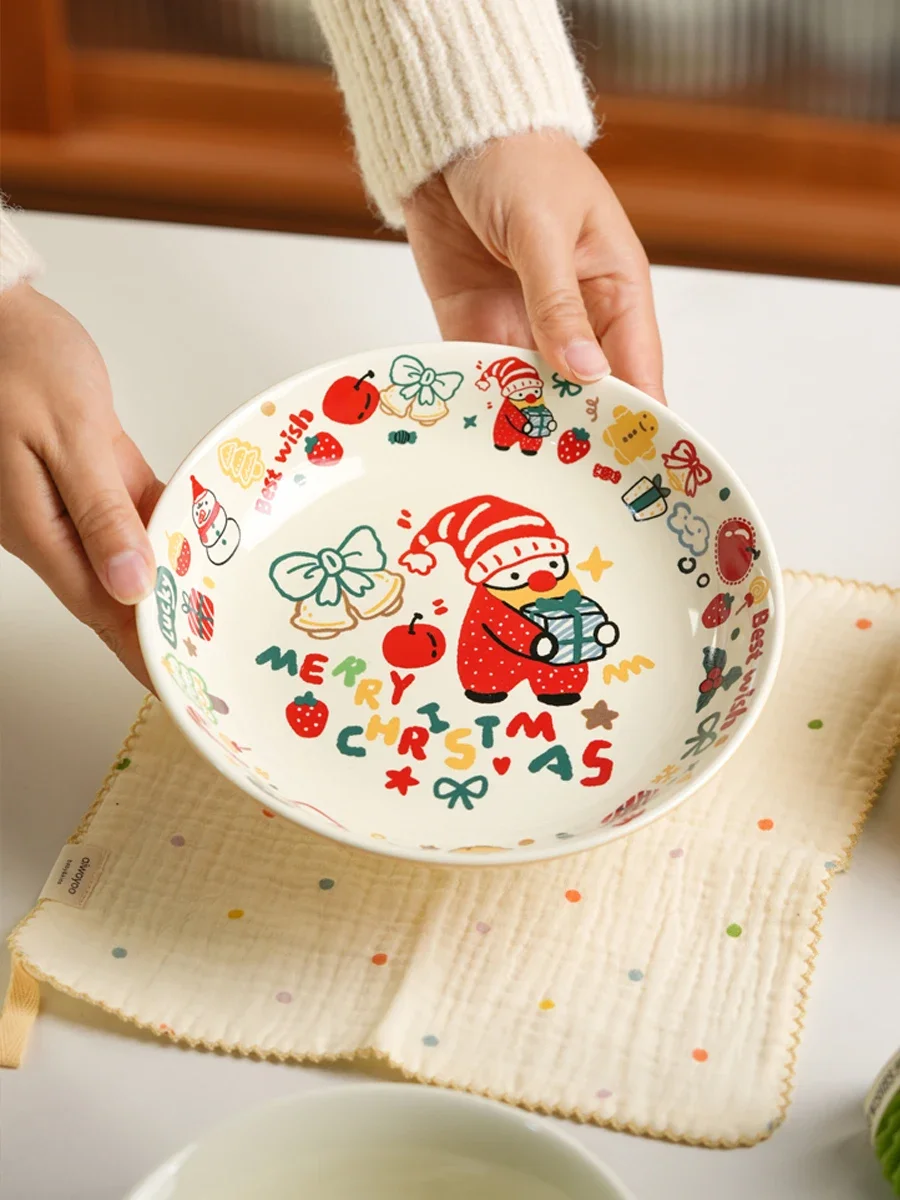 Christmas Present Cute Ceramic Plate Household Vegetable Dish Breakfast Dessert Cake Dining Plate Kitchen Porcelain Tableware