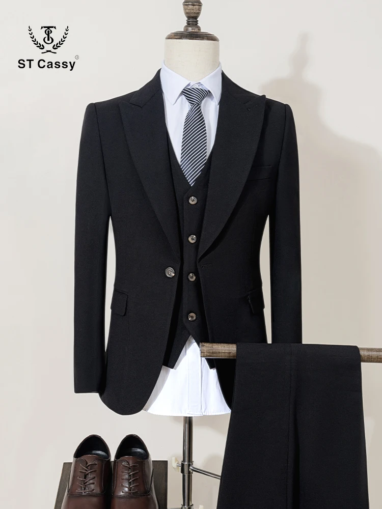 

ST Cassy 3-piece suit se （Jacket+vest+pants）black Classic Business Package Men Suit Slim Fit Business Office wedding
