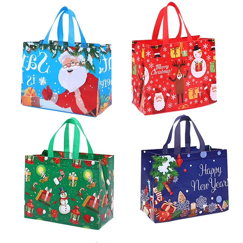 4/8pcs Merry Christmas Tote Bags Candy Gift Packaging bag Santa Claus Non-woven Fabric Handbag 2024 xmas New Year Party supplies