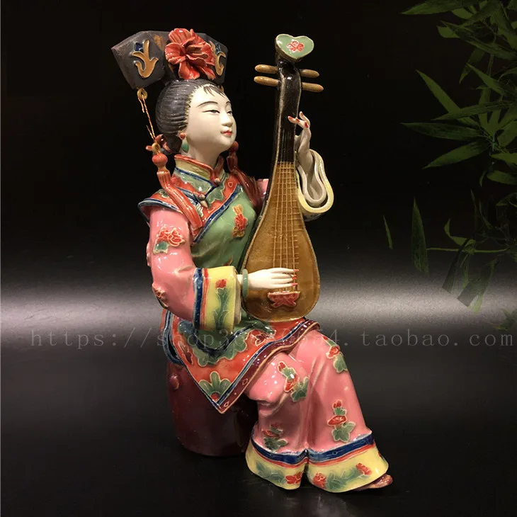 Shiwan doll ceramic handicrafts creative lady ornament living room TV cabinet decoration