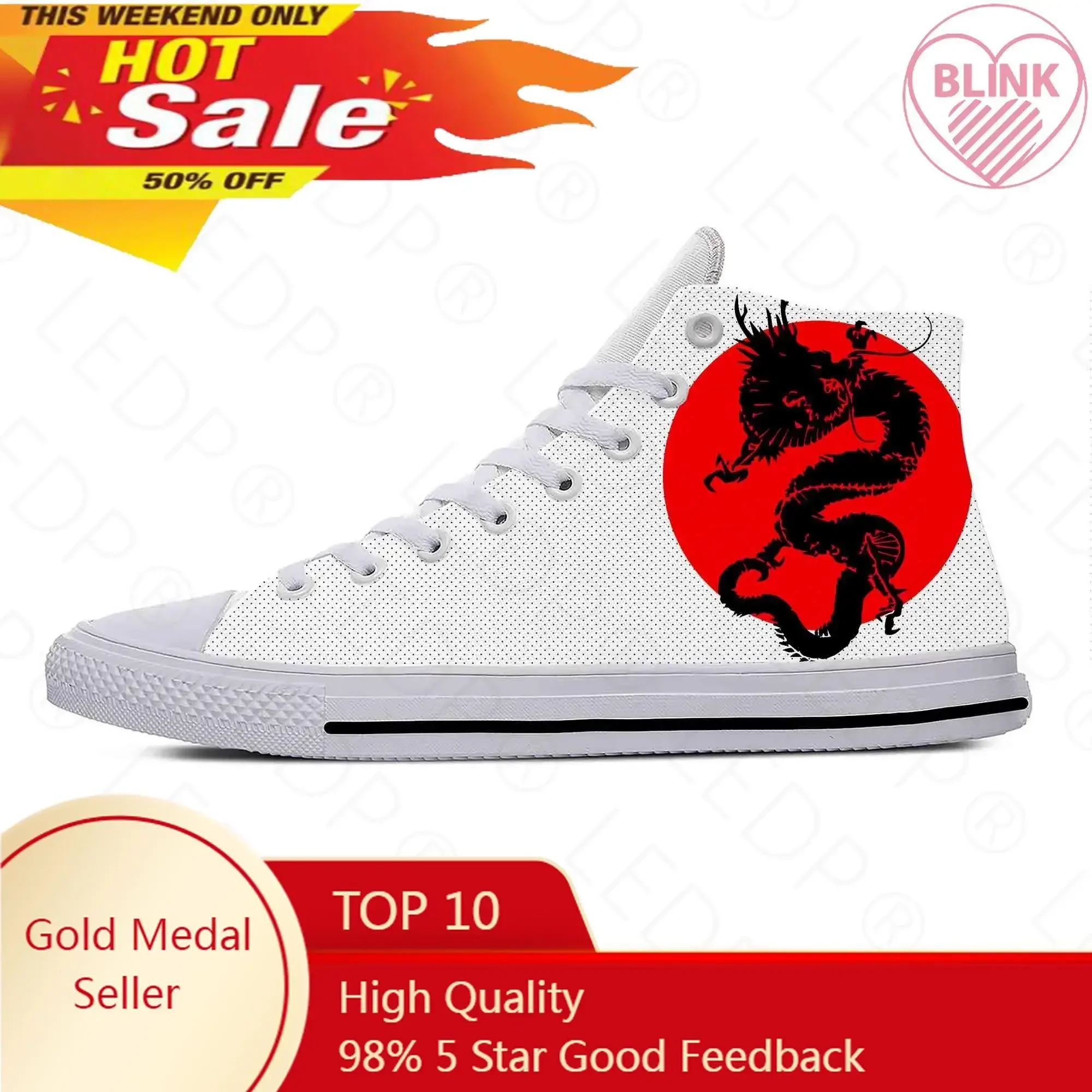 Anime Cartoon Manga Japanese Tattoo Dragon Koi Casual Cloth Shoes High Top Lightweight Breathable 3D Print Men Women Sneakers