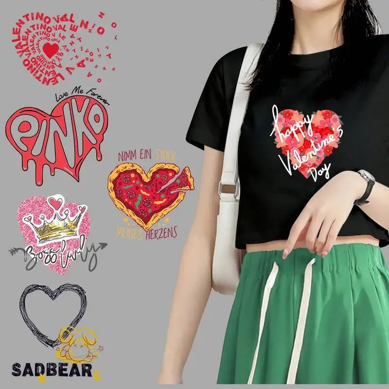 

Fashion T-shirt Printed Love Heart Floral Crown Bear Heat transfer Iron On stickers DIY girl clothing washable material