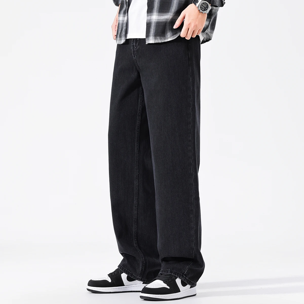 Jeans retrò neri da uomo 2025 autunno e inverno nuovi pantaloni casual di marca marea dritta allentata N Wash