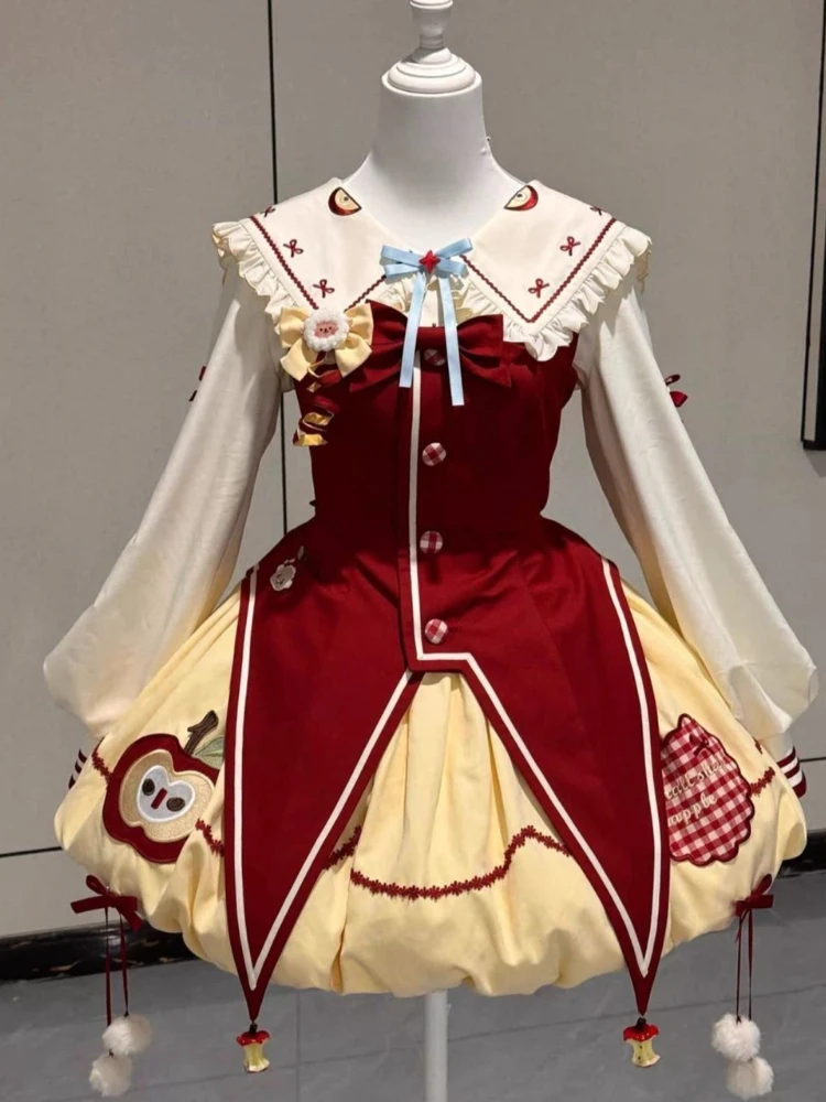 Japanese Sweet Kawaii Lolita 3 Piece Sets Women Kawaii Bow Shirt + Red Vest + Fluffy Skirts Harajuku Vintage Party Chic Outfits view 5