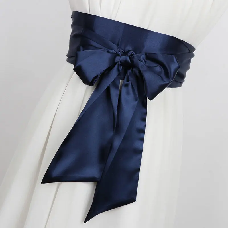 The same ultra long silk belt with silk binding and ribbon waist cover for women's scarves