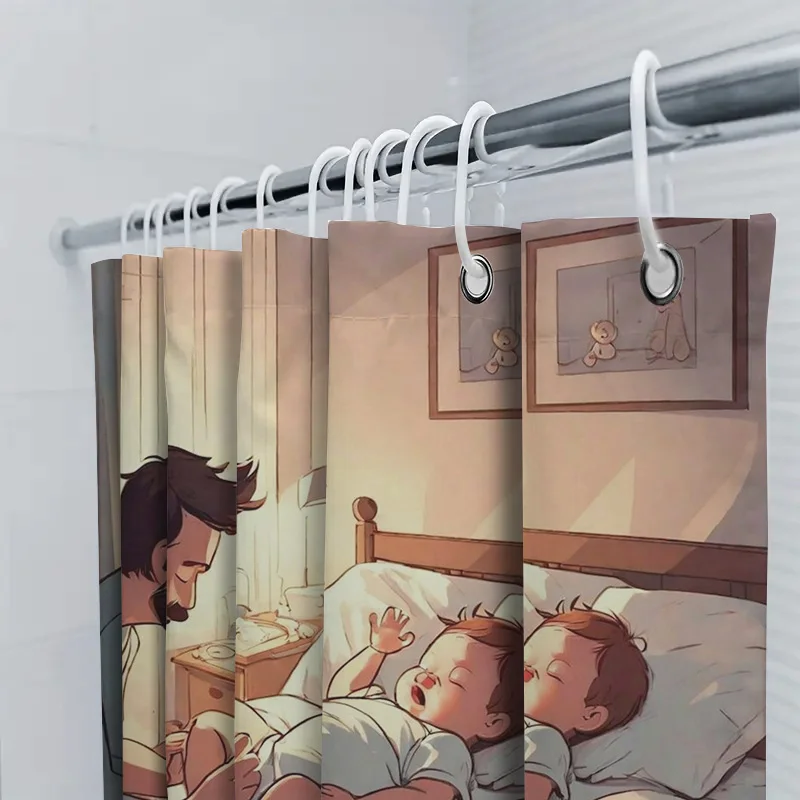 Father and Baby in Bed Waterproof Shower Curtain