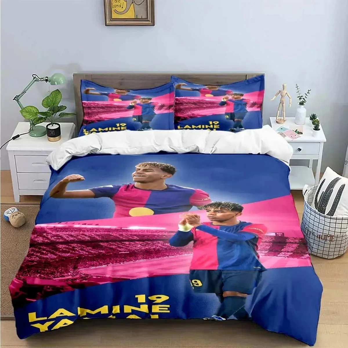 Juego de ropa de cama con funda nórdica y funda de almohada Football Cenozoic Star L-Lamine-ES Y-Yamal, decoración de dormitorio, regalo para niño y niña