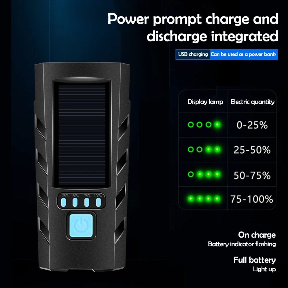 الطاقة الشمسية الدراجة الجبهة ضوء الدراجات المصابيح الأمامية 130db القرن عرض الطاقة فانوس التخييم مصباح يدوي عالية شعاع الدراجات المشي لمسافات طويلة