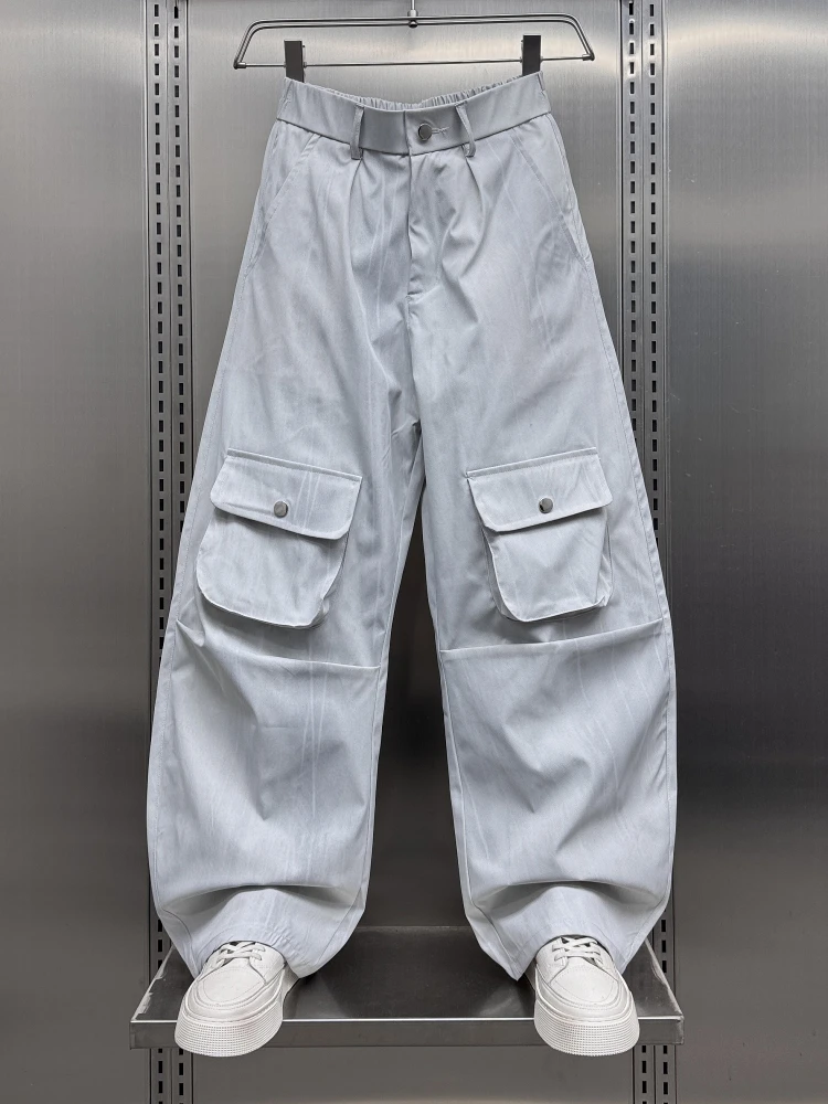 

Летние мужские повседневные брюки прямого кроя 2025 года в американском уличном стиле с большими карманами, свободного кроя, модные, для отдыха