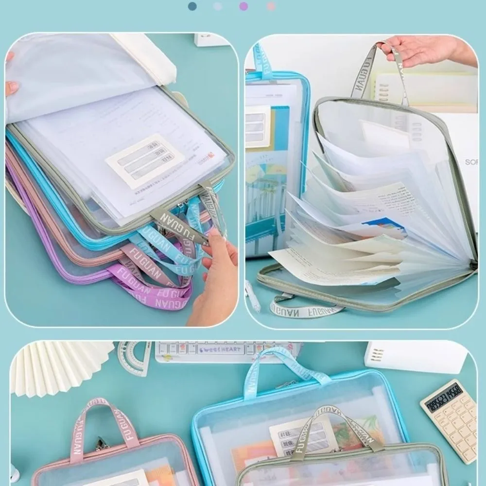 

New A4 Mesh Zippered File Bag Large Capacity 13-Grid Student Book Storage Bag Transparent Hand Storage Bag Student Gift