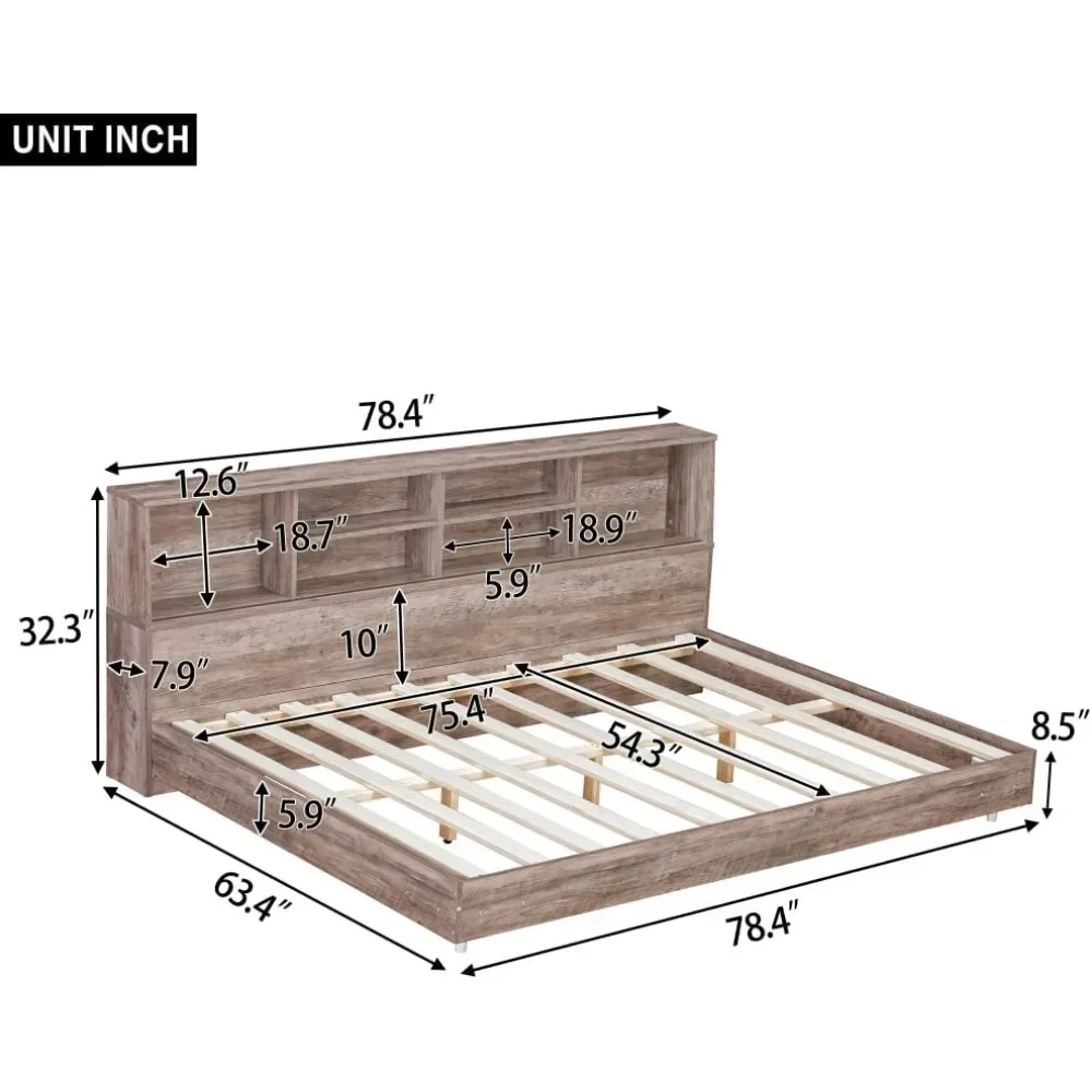 Full Size Daybed Frame with Storage Bookcases，Bed with Double-layer Storage Shelf，wide Boards and Slats for Bed, Daybed Frame