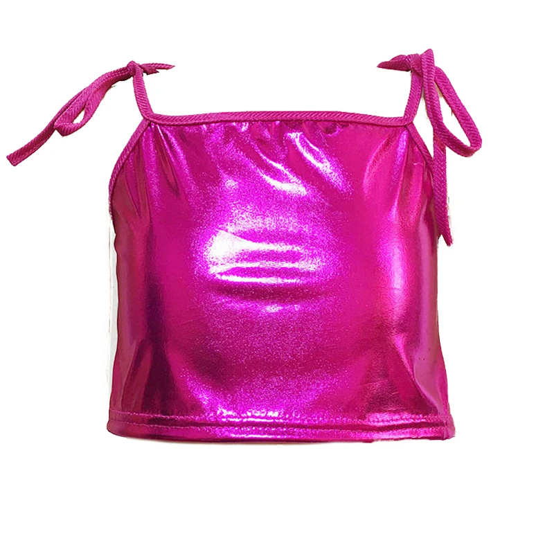 Débardeur pour enfants, garçons et filles, Camis, danse de Ballet, Jazz, vêtements métalliques, bretelles brillantes, hauts courts avec bretelles Spaghetti, Costume de scène