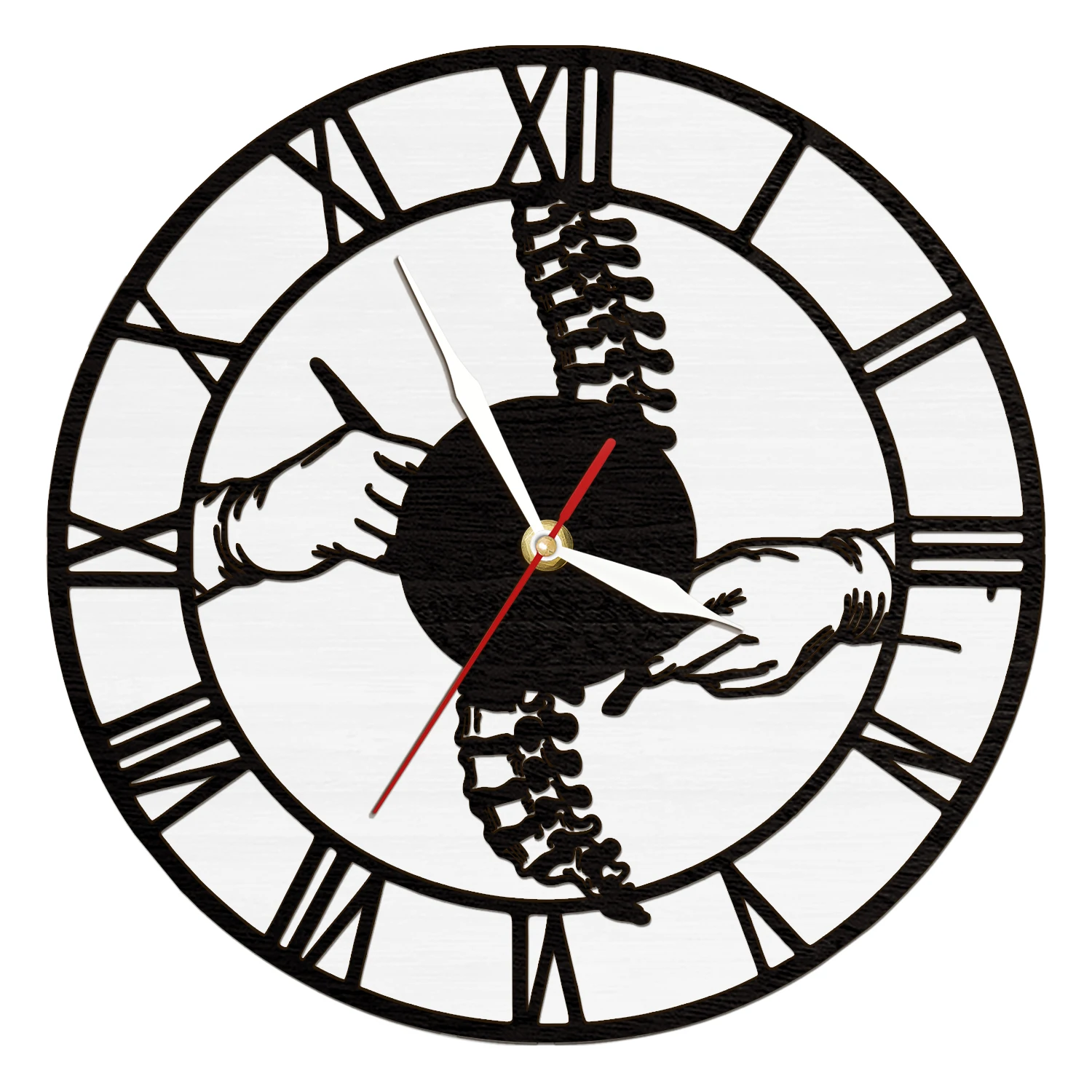 Chiropractor Spine Wood Wall Clock with LED Light For Chiropractic Clinic Physio Office Human Vertebra Bone Luminous Wall Clock