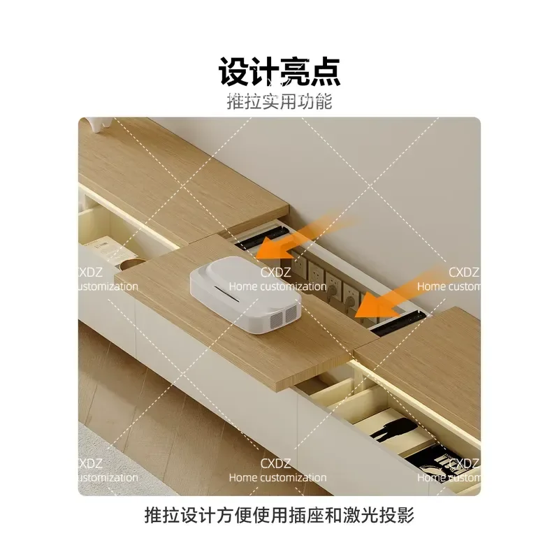 Floor to Ceiling TV Cabinet for Living Room Cream Style Log Storage Integrated Laser Design Customizable 26