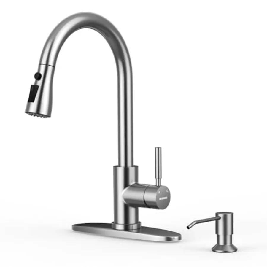 

Kitchen Faucet with Soap Dispenser and Pull Down Sprayer RV Single Handle Classic 3 Modes Stainless Steel Faucet for Kitchen Si