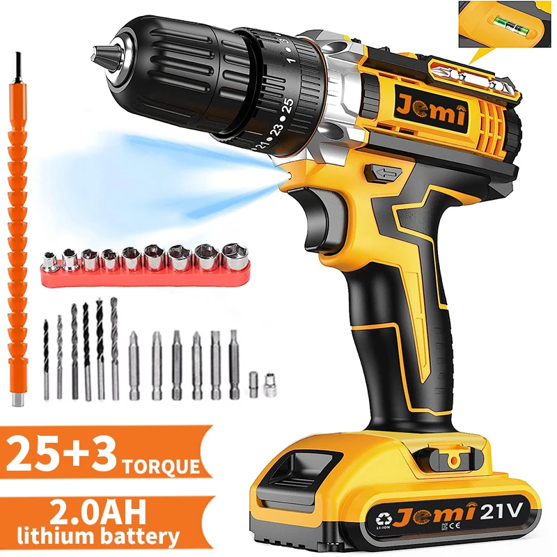 Jemi Tool 21V Cordless Impact Drill Electric Screwdriver, 3/8\