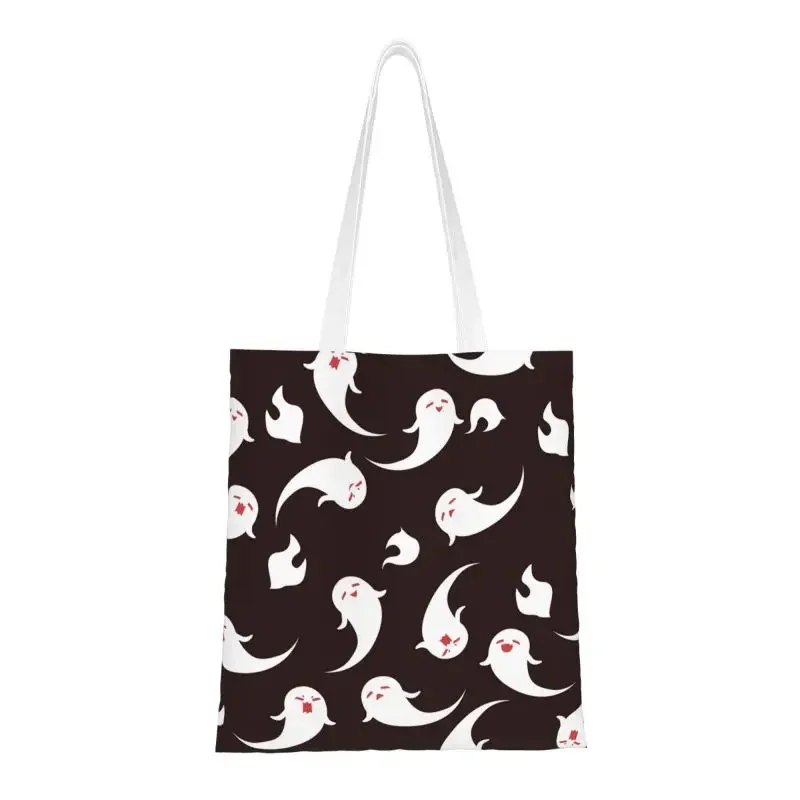 

Reusable Hu Tao Ghost Pattern Shopping Bag Women Shoulder Canvas Tote Bag Portable Genshin Impact Grocery Shopper Bags