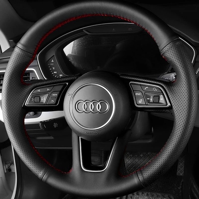 

DIY Black Faux Leather Car Accessories Steering Wheel Cover For Audi A6L Q5 A4L A3 A8L A1 A5 Q3 A7 Non-slip And Breathable