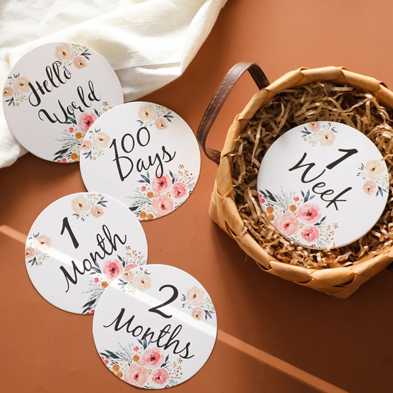 Cartes de jalons pour bébé en papier imprimé Floral, cartes d'enregistrement de croissance mensuelle pour nouveau-né, accessoires de photographie faits à la main pour naissance de bébé