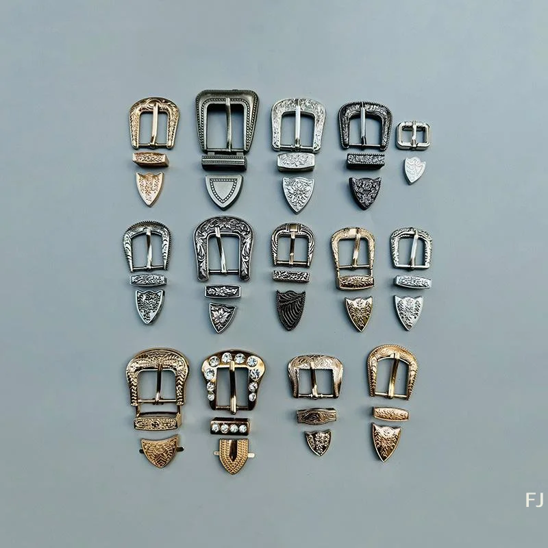 [YU]Three-Piece Belt Buckle Set Vintage Carved Pin Buckle Set DIY Leather Waistband Parts Accessories