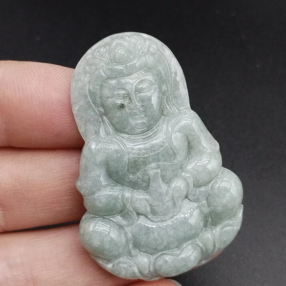 

Certified Burma Natural Type A Jade Jadeite Carved Guanyin Kwan Yin God Pendant