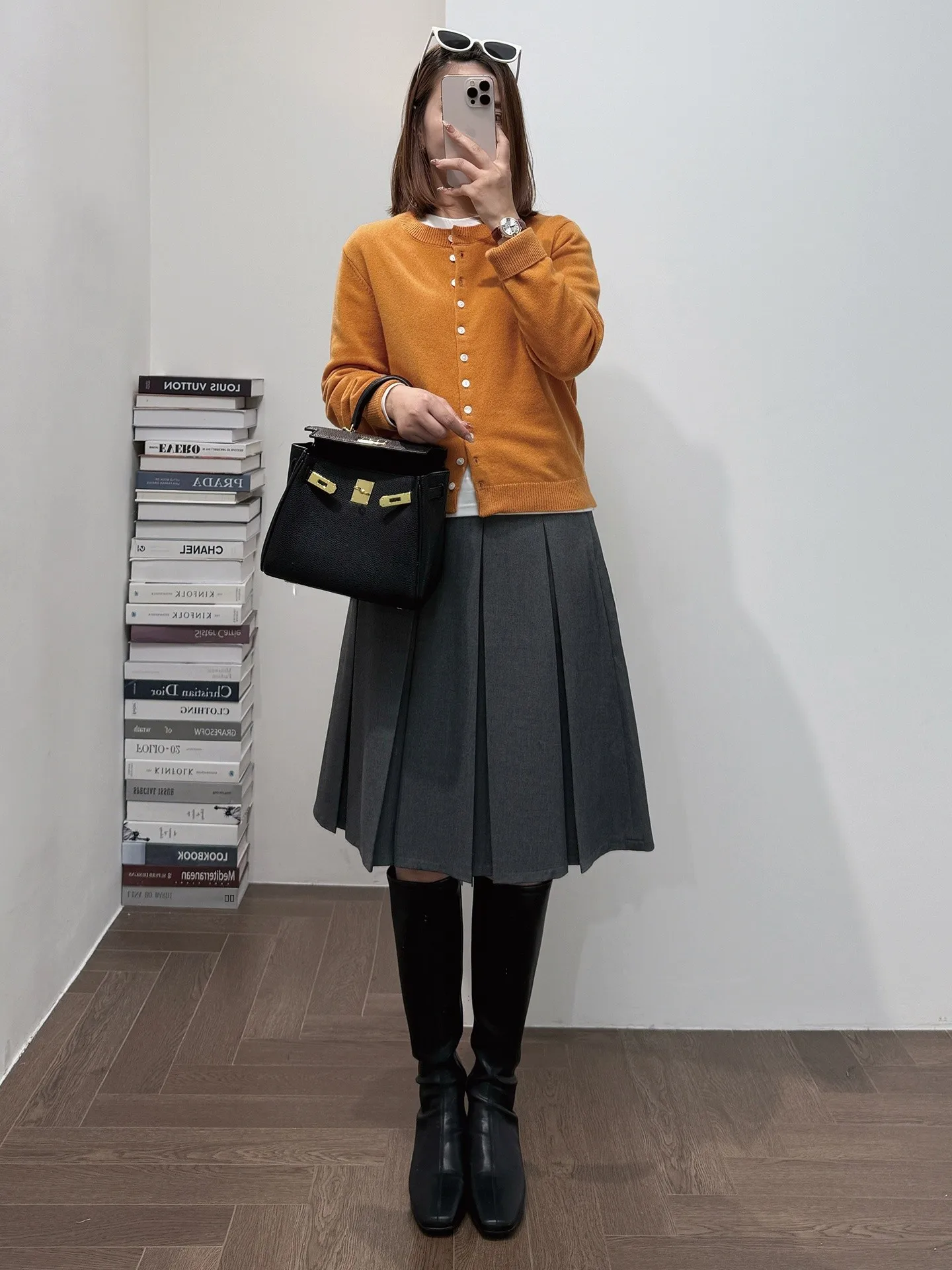 

Winter Knitted Orange Sweater High Densi Anti-Ball Wool 00 Brightening Casual Sle Long Sve round Ne Button up Cardigan