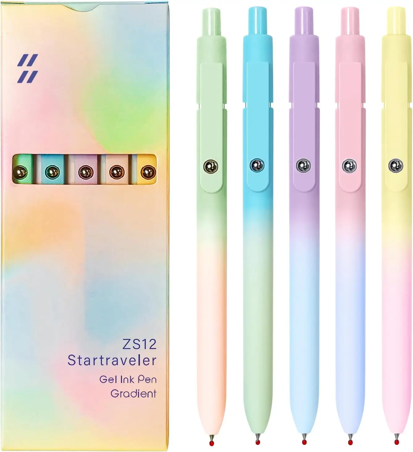 

5 Pack Gel Pens, 0.7mm Black Ink, Medium Point, Smooth Writing, Silicone Grip, Retractable, Pastel, for Journaling