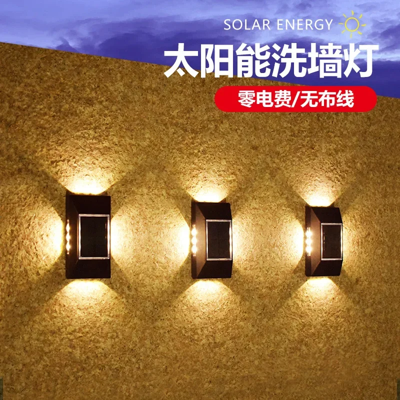 

12 led Solar powered courtyard lights doorplate wall lights outdoor waterproof wall washing lights villa spotlights dual head
