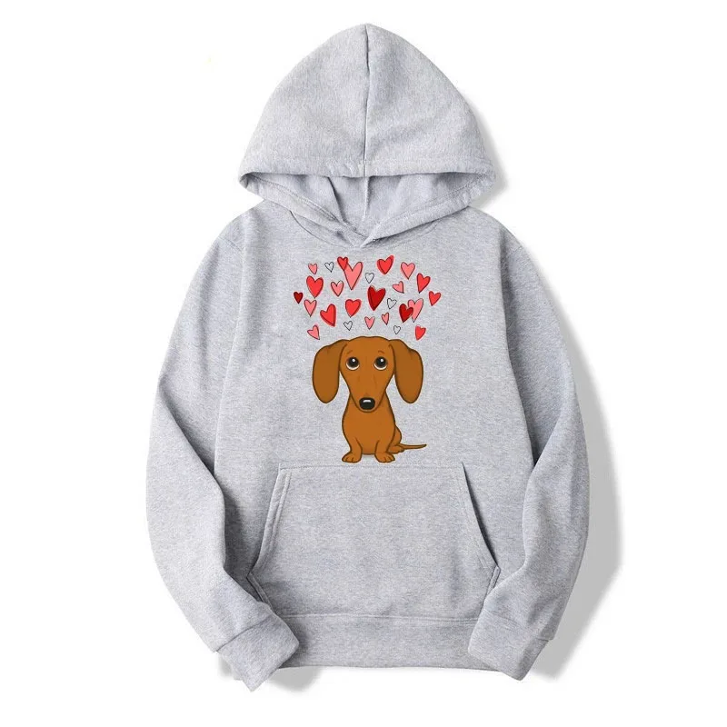 New Cute Dachshund Dog Hoodies Love Cartoon Print Men Woman Kawaii Hoodie Hooded Sweatshirts Pullovers Unisex Tracksuit Clothing