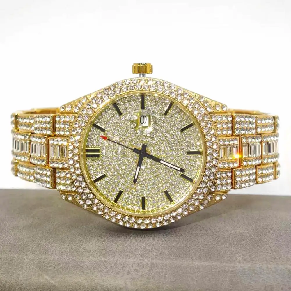 

2025 Новые мужские часы со льдом, модный бренд UNIGUET, браслет в стиле хип-хоп, ювелирные изделия с бриллиантами, наручные часы с календарем, relógio masculino