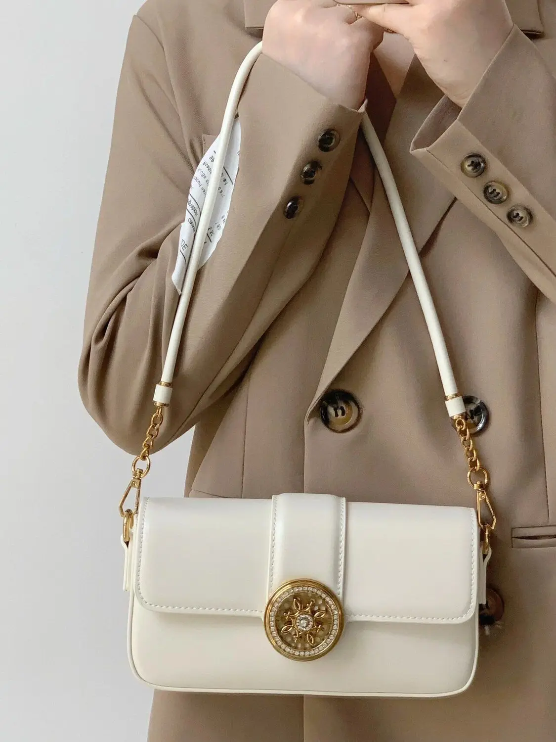 

JIAERDI Elegance White Shoulder Bags Wallets Women High Street Leather Y2k Handbag Female Fashionable Baguette Underarm Bag New