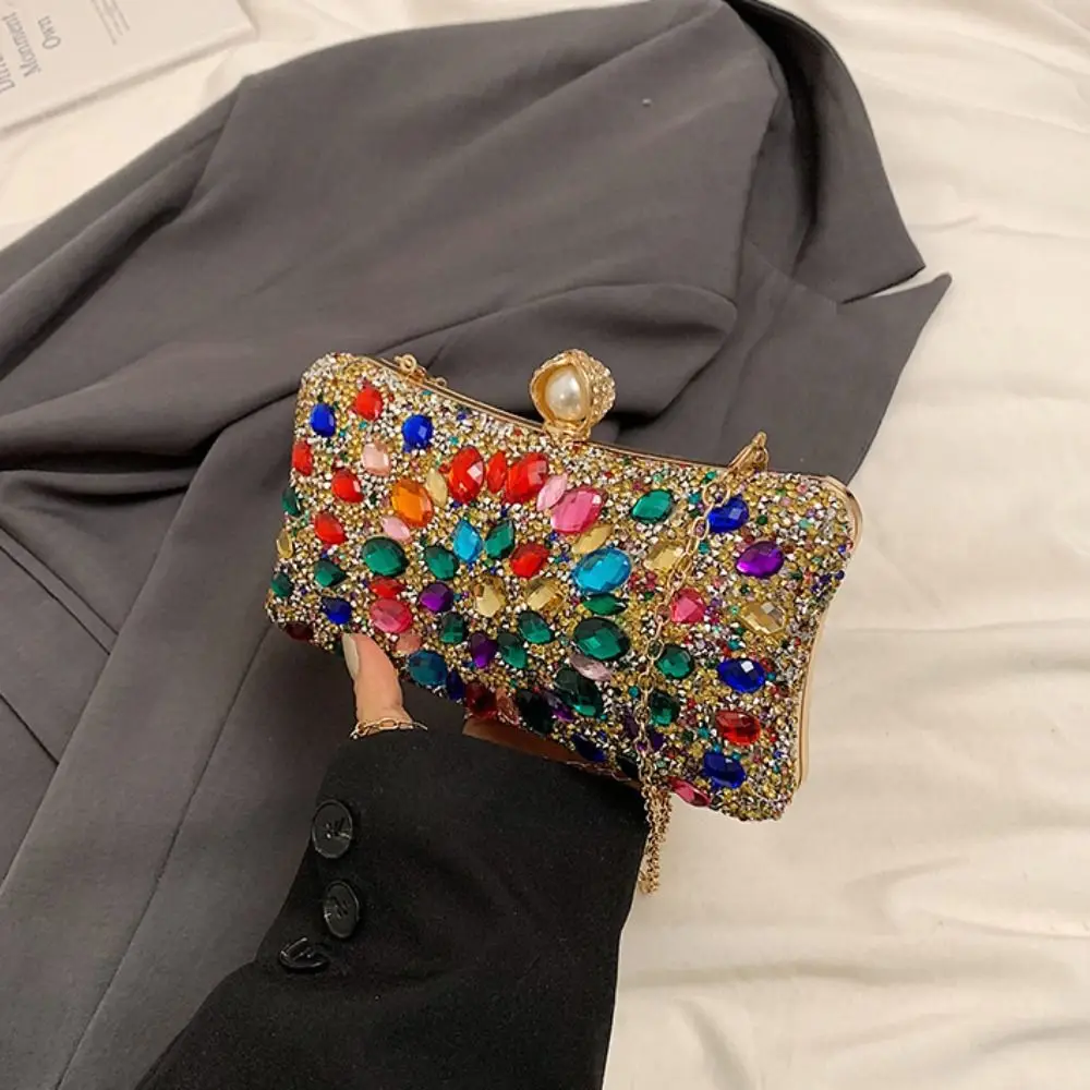 

Retro Shiny Evening Banquet Bag Sequin Bling Glitter Colorful Rhinestone Shoulder Bag Handbag Purse Chain Crossbody Bag Women