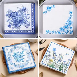 20Pcs/pack Blue Flower Series Paper Cocktail Square Dinner Napkins For Wedding Birthday Baby Shower Decoration