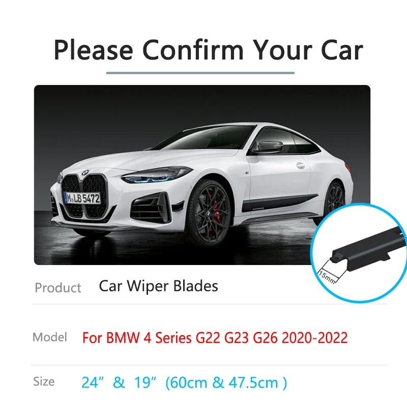 For BMW 4 Series G22 G23 G26 2020 2021 2022 Frameless Wiper Blades Rubber Windshield Windscreen Cutter Auto Cleaning Replacement