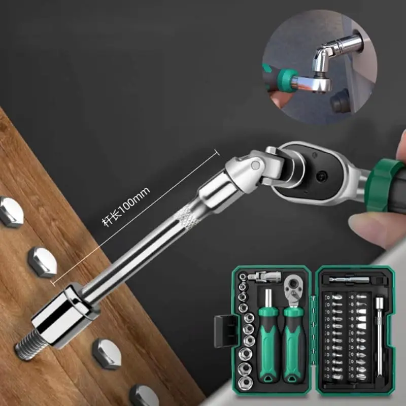 40PC Alloy Steel Ratchet Screwdriver Set With Magnetic Bits And Extension Rod For Home Auto Repair Compact Portable Tool Kit