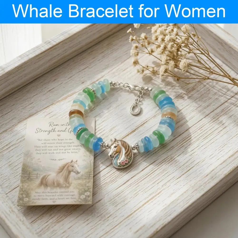 Glass Beaded Whale Bracelet Sea Glass Blessing Bracelet Faith Hope Charm Jewelry Adjustable Ocean-inspired for Women for Women