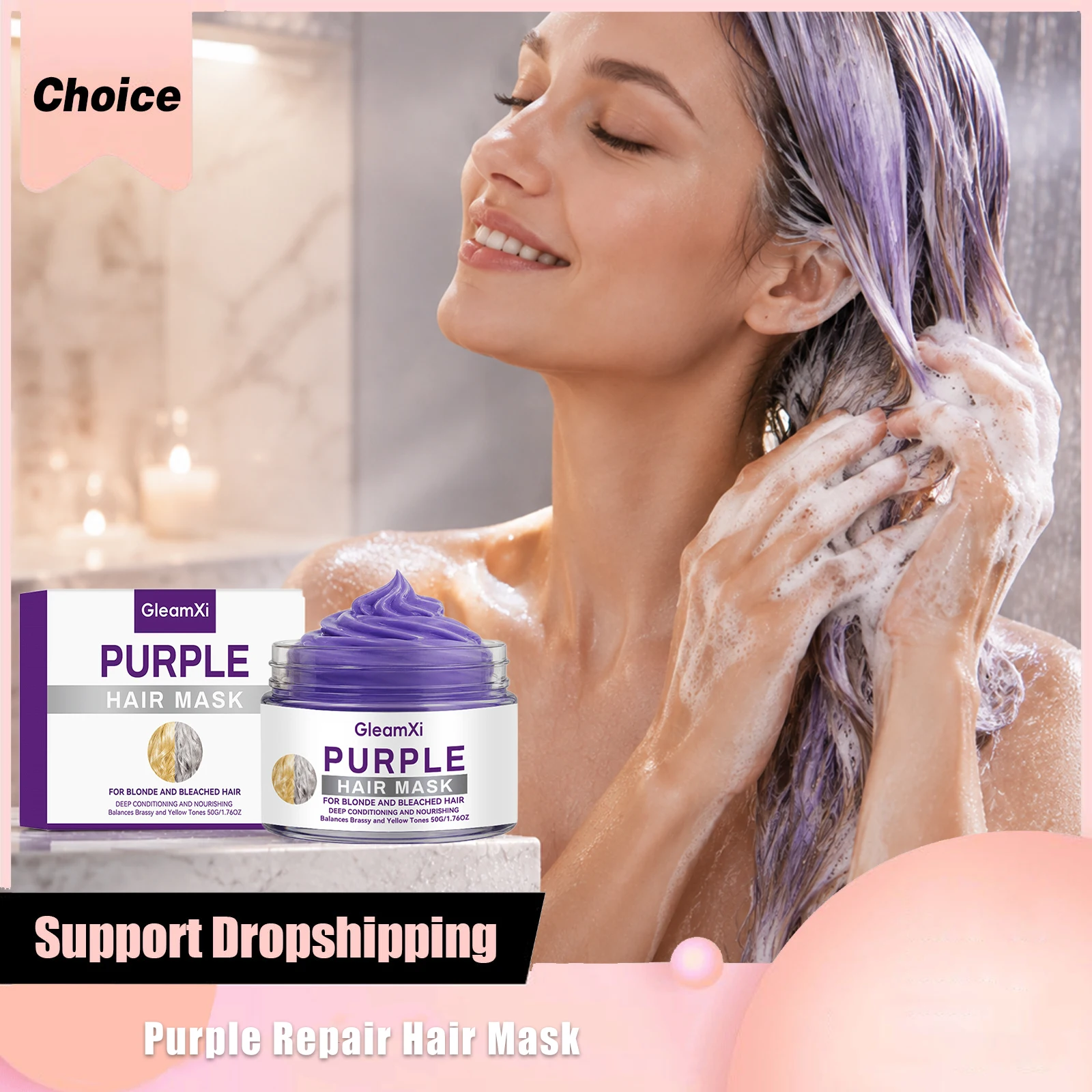 Purple Hair Mask Leave Hairs Silky Nourish Dry Strands Improve Brassy Bleached Blonde Silver Gray Repair Hair Care Conditioner