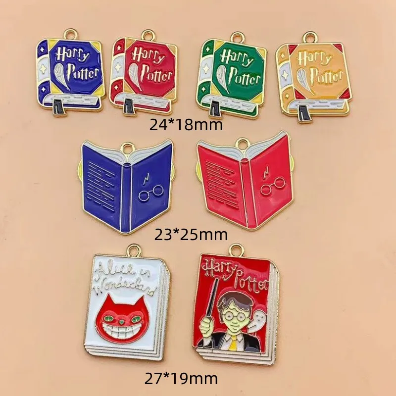 10Pcs Cartoon Enamel Metal Magic College Book Charm Pendants For Necklace Earring Bracelet Craft Diy Jewelry Making