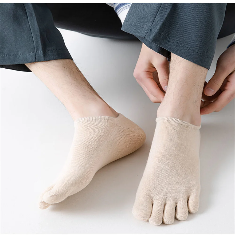 5/10 Pairs Five Fingers Socks For Men No Show Sports Male Solid Color Ankle 2024 New Anti Friction Socks With Toes For EU 38-43