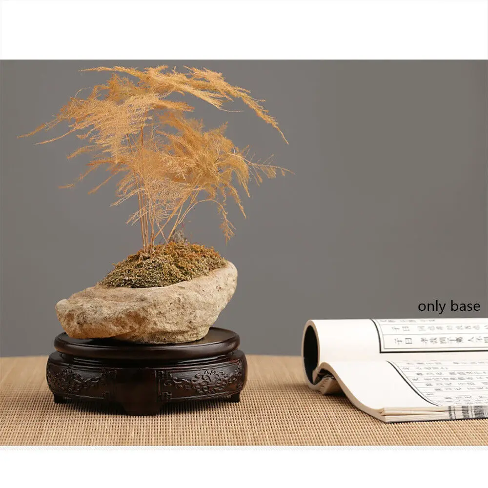 

Round Wooden Display Base - Hand Carved Fishbowl Rack Bonsai Stone Vase Flower Stand