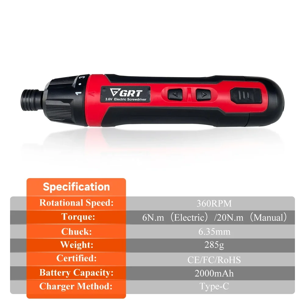 Electric Screwdriver 3.6V 2000mAh Li-ion Battery High Torque Manual LED Light Precision Mini Rechargeable Screwdriver Power Tool