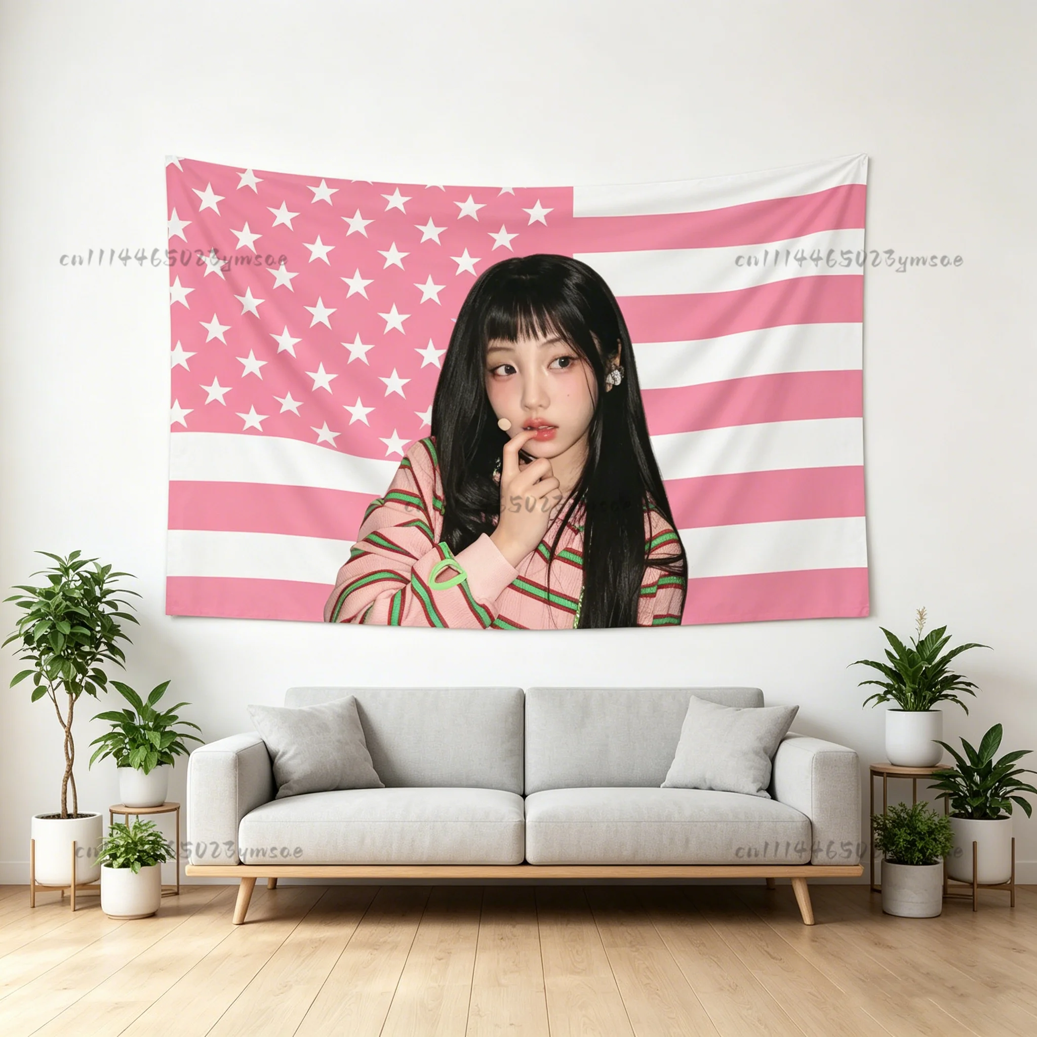 Kpop Poster W-Wonhee Pink American Flags Tapestry Headboard Aesthetic Indoor Wall Hanging Decor Kpop Fans Gifts Concert Banners