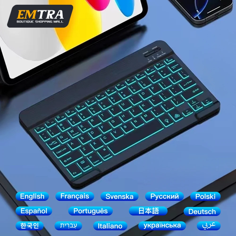 

Клавиатура для планшета Android iOS Windows Беспроводная клавиатура Bluetooth-совместимая испанская клавиатура с радужной подсветкой для телефона iPad