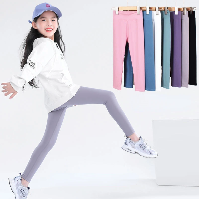

Autumn Solid Kid Leggings Girl Thin Tights Sweatpants 2+y Child Casual Ankle Length Pants Spring Toddler Skinny Cropped Trousers
