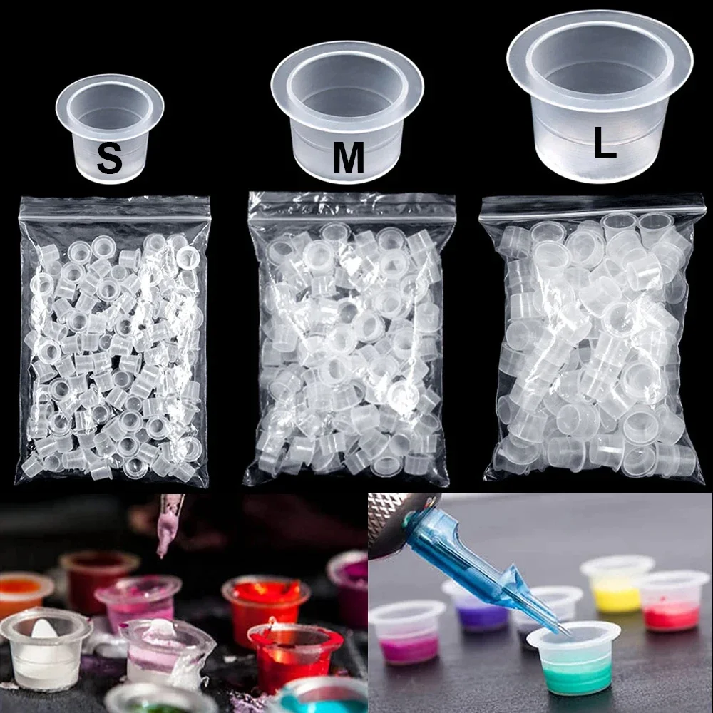

Large Medium Small 100pcs Tattoo Ink Pigment Cup Ring transparent Microblading Cap Lip Eyebrow PMU Bleaching Supplies Cream