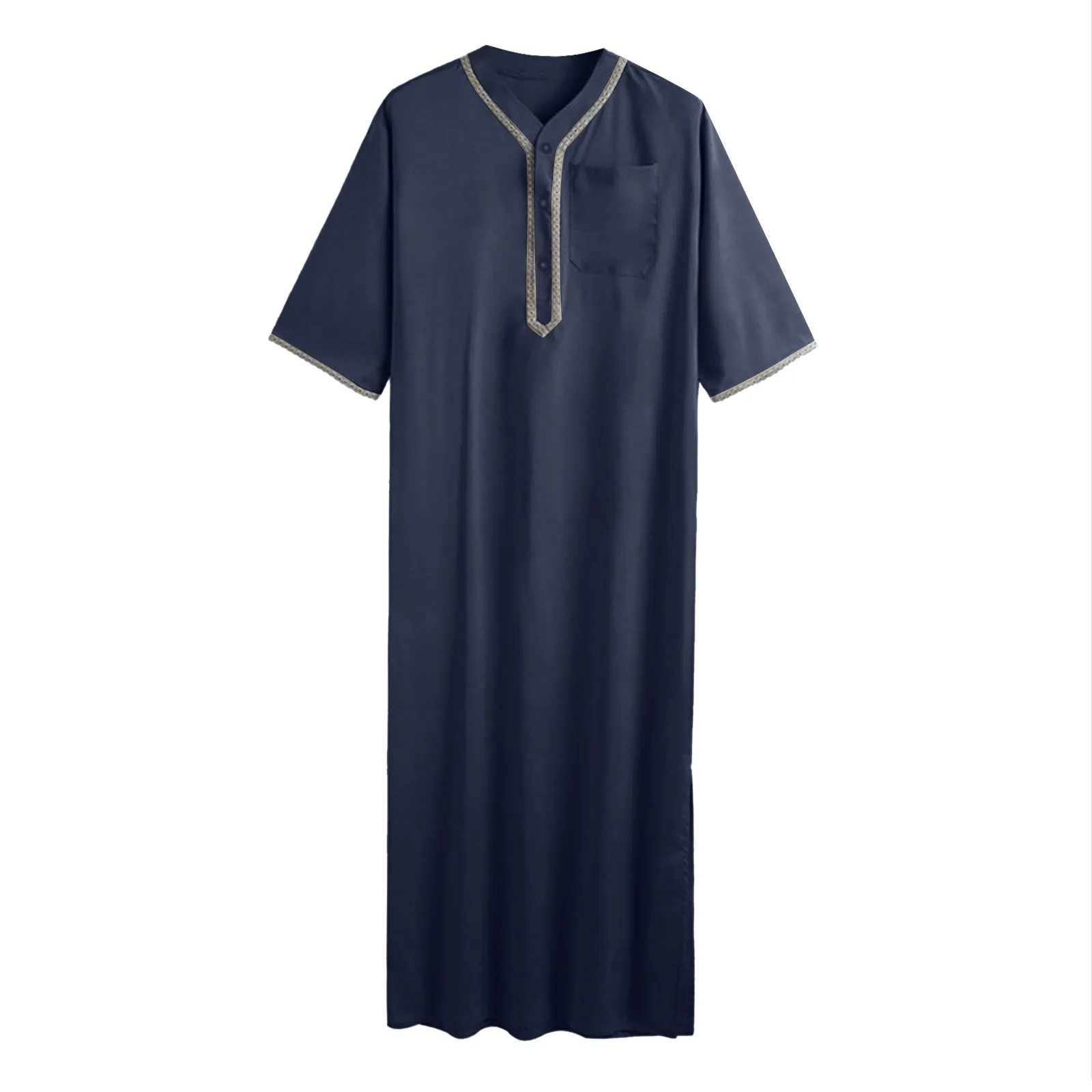 Juba Thobe Muçulmano de Botão Monocromático Masculino, Manto Médio, Gola de Stand, Kaftan Islâmico, Abaya para Homens Muçulmanos, Saudita e Árabe