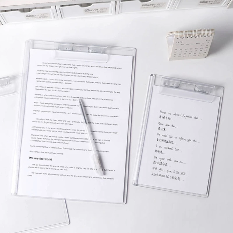 Clipboard Acrylic Transparent Clipboard Paper Holder Writing Board with Clip for Memos Form Document H8WD