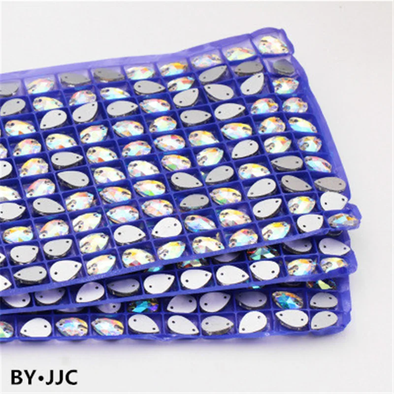 All Size High Quality Crystal Glass Flatback Teardrop Sew on Rhinestone Color DIY Clothing Dress Accessories